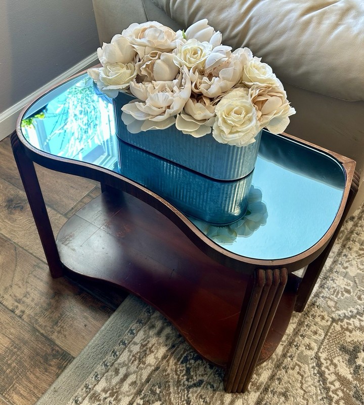 Vintage 2 1920s Cobalt Blue Glass Tables, Prohibition Era Art Deco Side Tables gallery