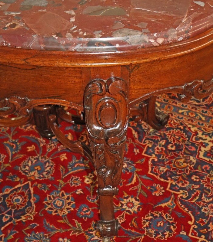 Late 19th Century American Victorian Rococo Rosewood Marble Top Center Table gallery