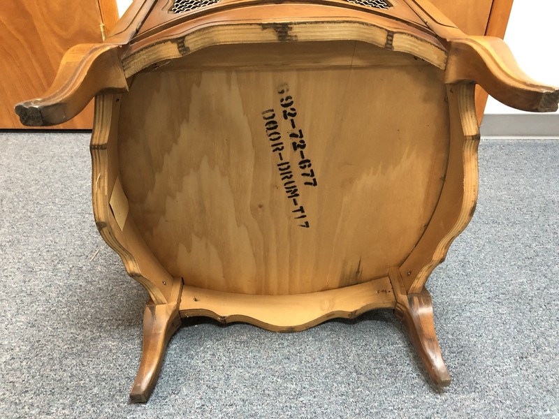 vintage French Provencial Drum Table w 2 Screened Window Doors & Scalloped Edge gallery