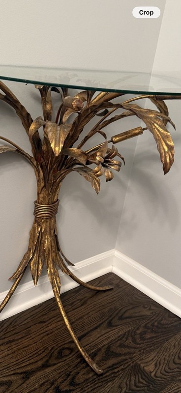 Italian Hollywood Regency Gilt Metal Flowers Wall Table/Hans Kogl