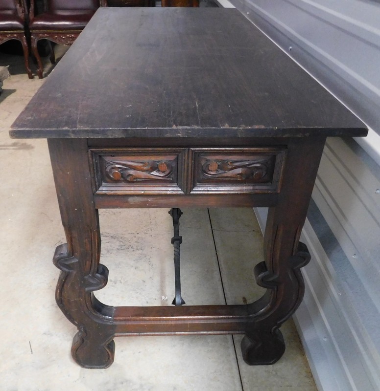 Spanish Baroque Style Carved Walnut and Iron Console Table/Writing Desk gallery