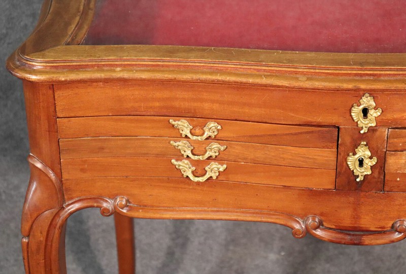 Lockable French Louis XV Walnut Jeweler's Display Table Vitrine with Drawers gallery
