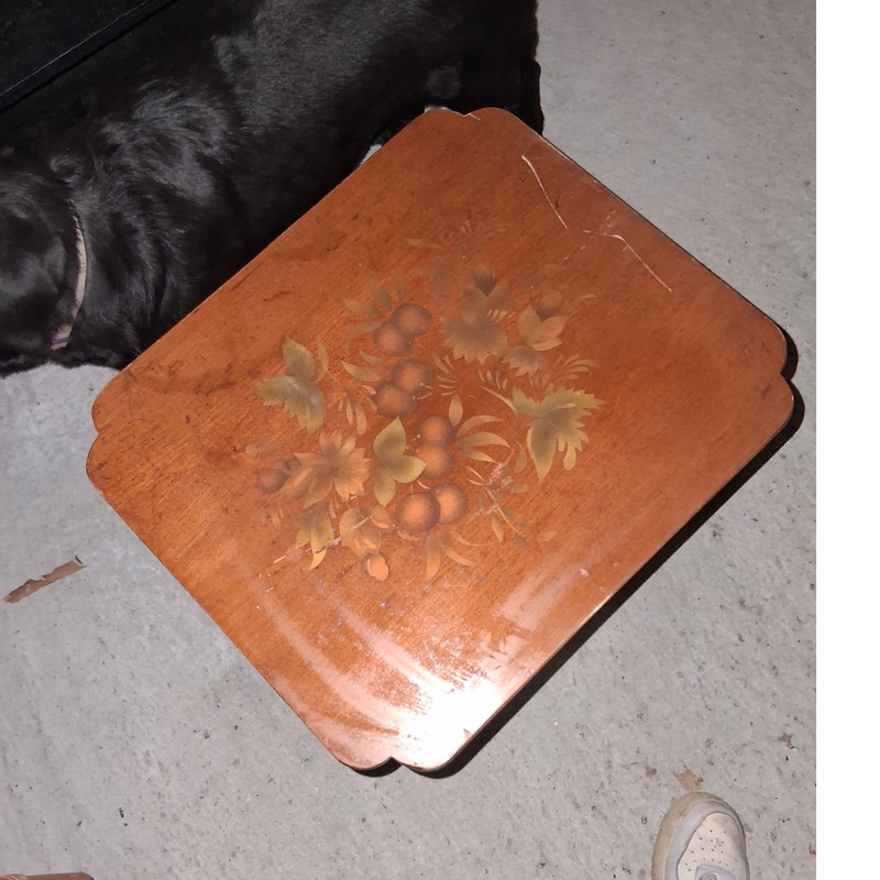L. Hitchcock Hand Painted Antique Square Wood Accent Table Floral Decoration
