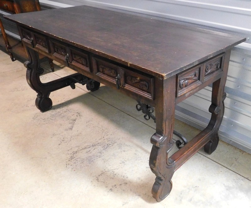 Spanish Baroque Style Carved Walnut and Iron Console Table/Writing Desk gallery