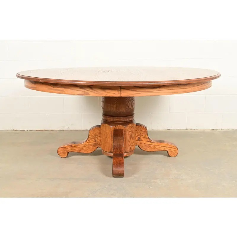 Stickley Style Mission Oak Arts & Crafts Pedestal Dining Table