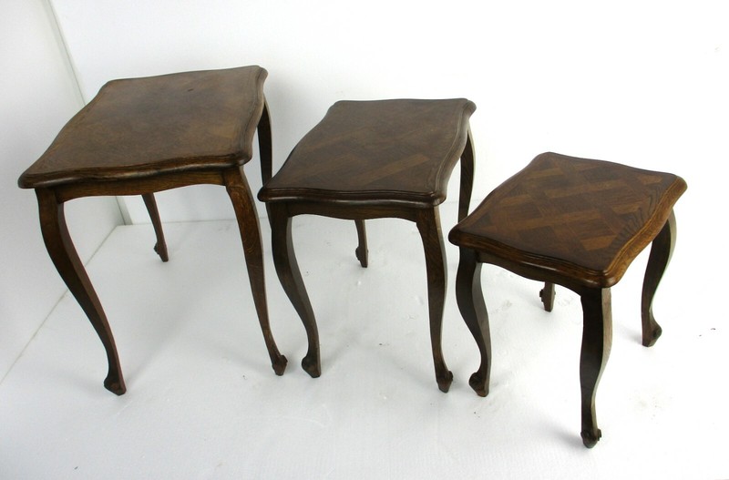 set of 3 Vintage Nesting Stacking Coffee Side Tables Wood Louis XV style WOW gallery