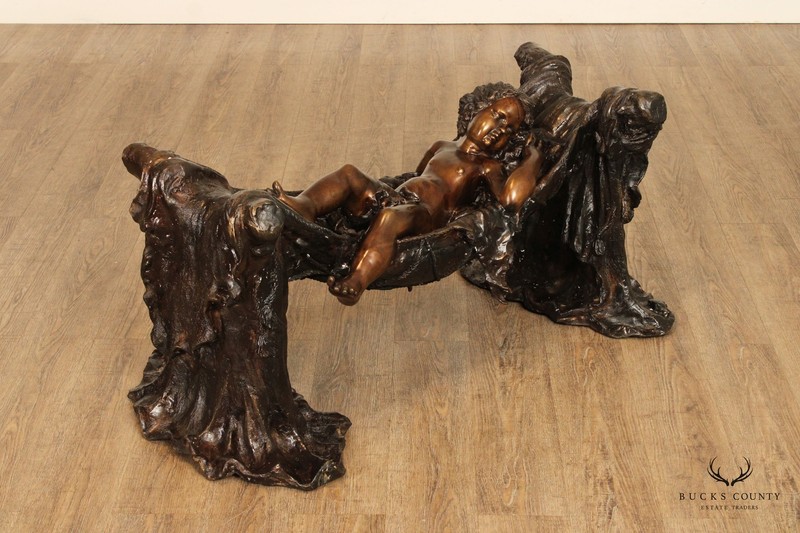 Classical Style Cast Bronze Sleeping Putti Glass Top Coffee Table gallery