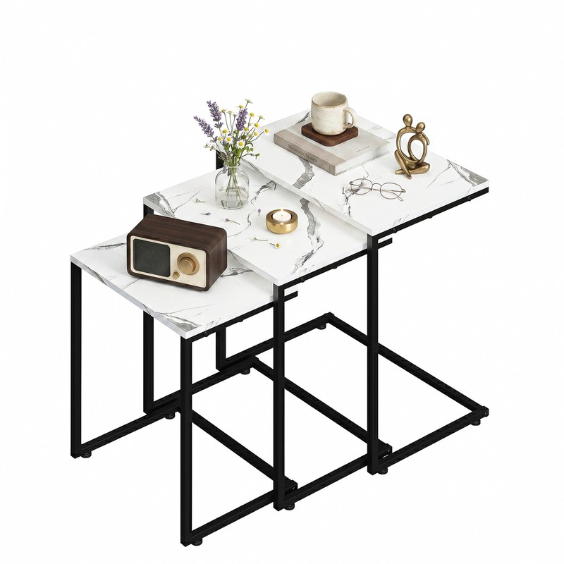 3 Pieces Nesting Side Tables Classic Industrial Style End Coffee Tables White