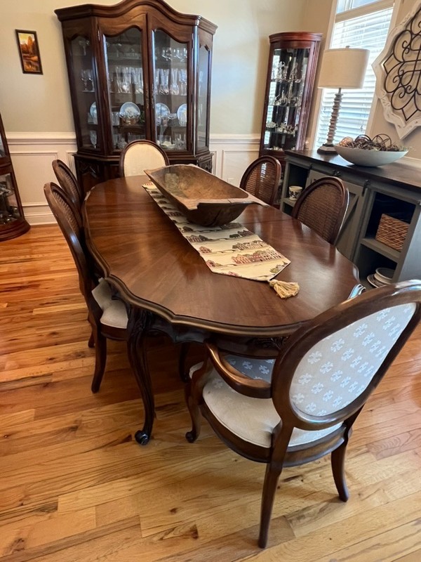 Rare WWII White Furniture Company Dining table, chairs and Hutch