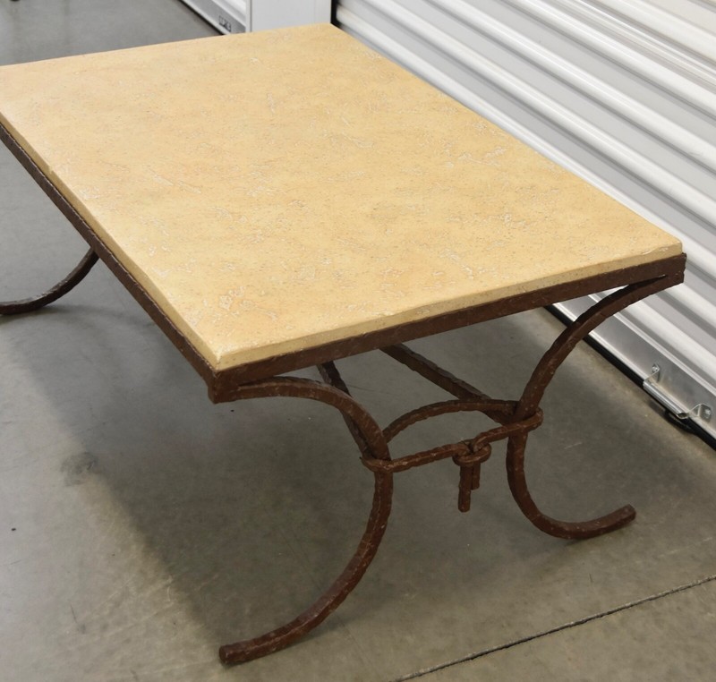 1970s Brutalist Rustic Iron Stone Top Coffee Table gallery