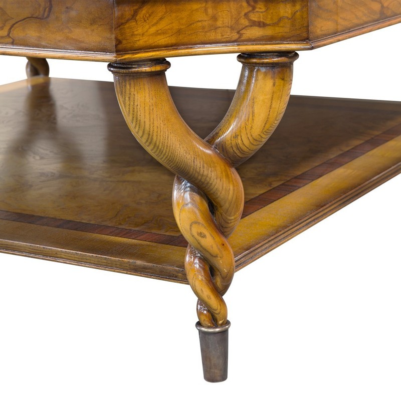 Square Ash wood Coffee table with twist legs, lower shelf, all solid wood gallery