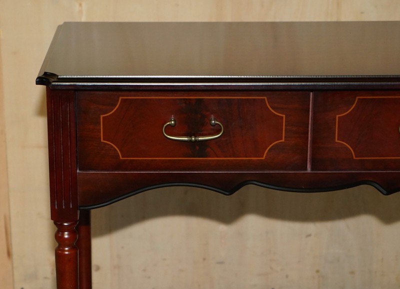 LOVELY SMALL TWO DRAWER SIDE CONSOLE TABLE WITH MAHOGANY STYLE FINISH gallery