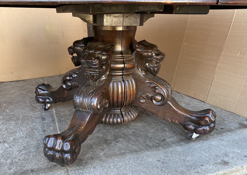 R. J. HORNER 60” OAK GRIFFIN DINING TABLE, 3-12” LEAVES gallery