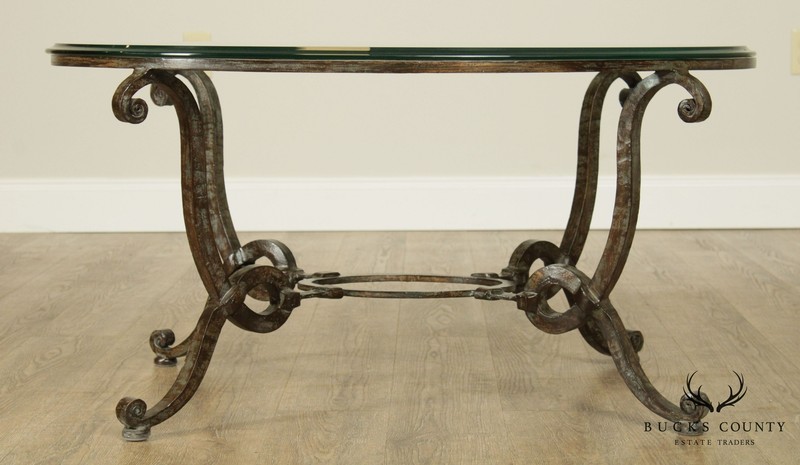 Quality Hand Forged Steel Oval Glass Top Coffee Table gallery