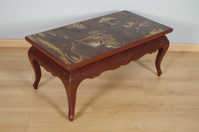 China Lacquer Coffee Table Decorated with Life Scenes – circa 1950