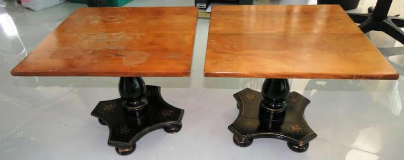 MARKED Vintage Pair Ethan Allen Stenciled Side Accent Tables End Tables WOOD