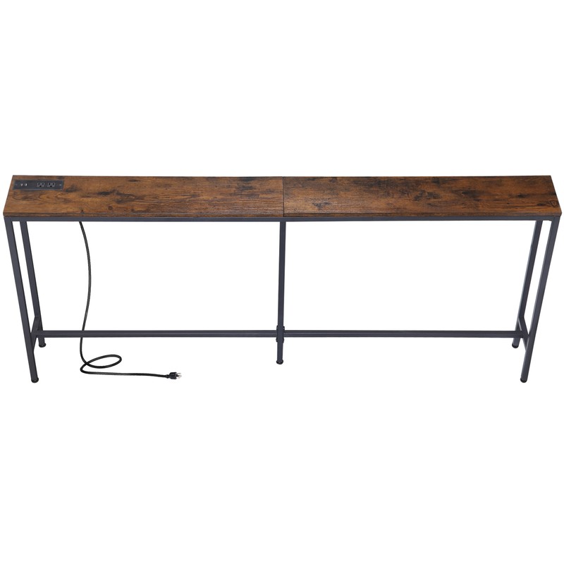 70” Entrance Table with Power Station for Living Room Entryway Rustic Brown gallery