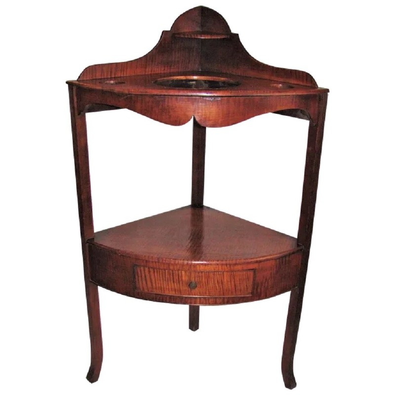 Antique American Federal Tiger Maple Corner WashStand Circa 1810