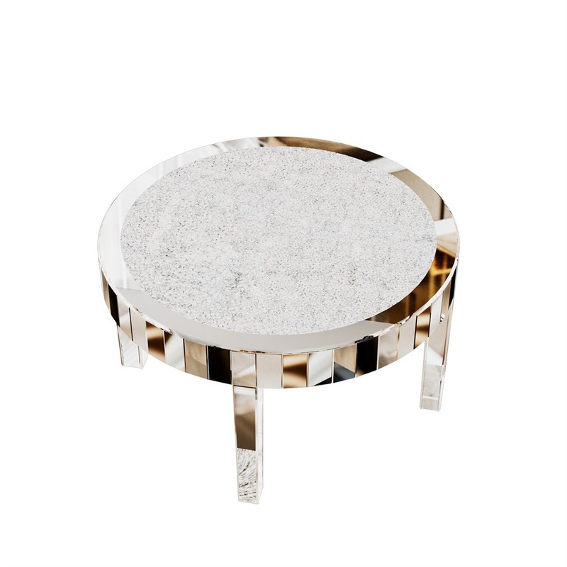 Mirrored Coffee Table Round Silver Accent Beveled Glass Edge Crystal Side Table gallery