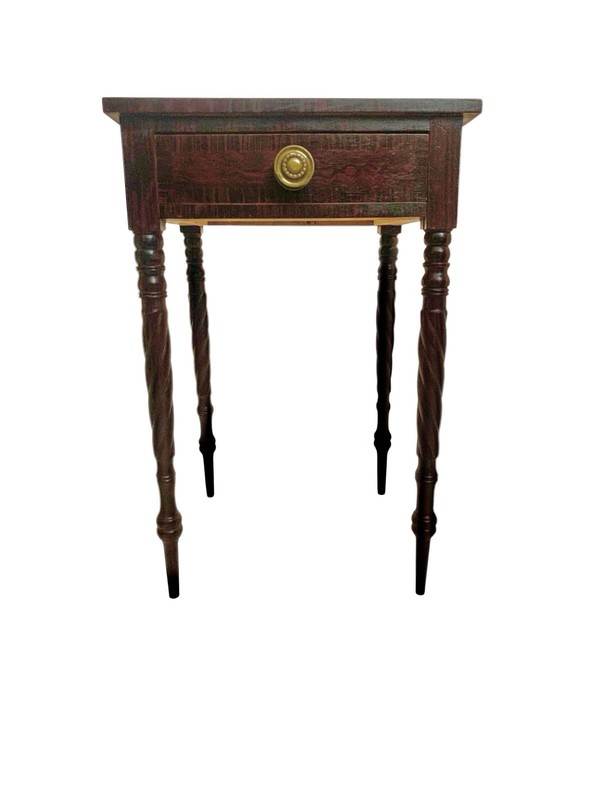Side Table Vintage One Drawer Mahogany Wood with Spindle Leg and Brass Handle