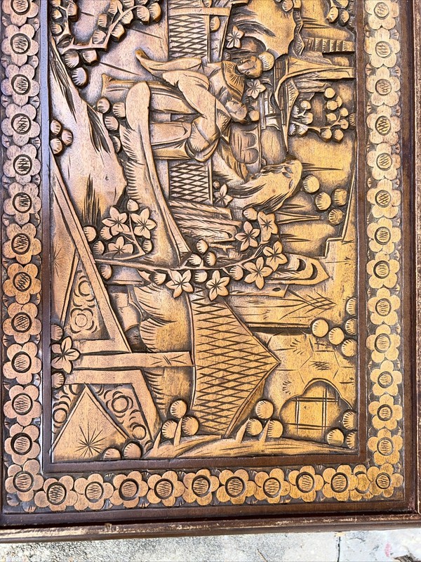 Antique Oriental Carved Wood Coffee Table gallery