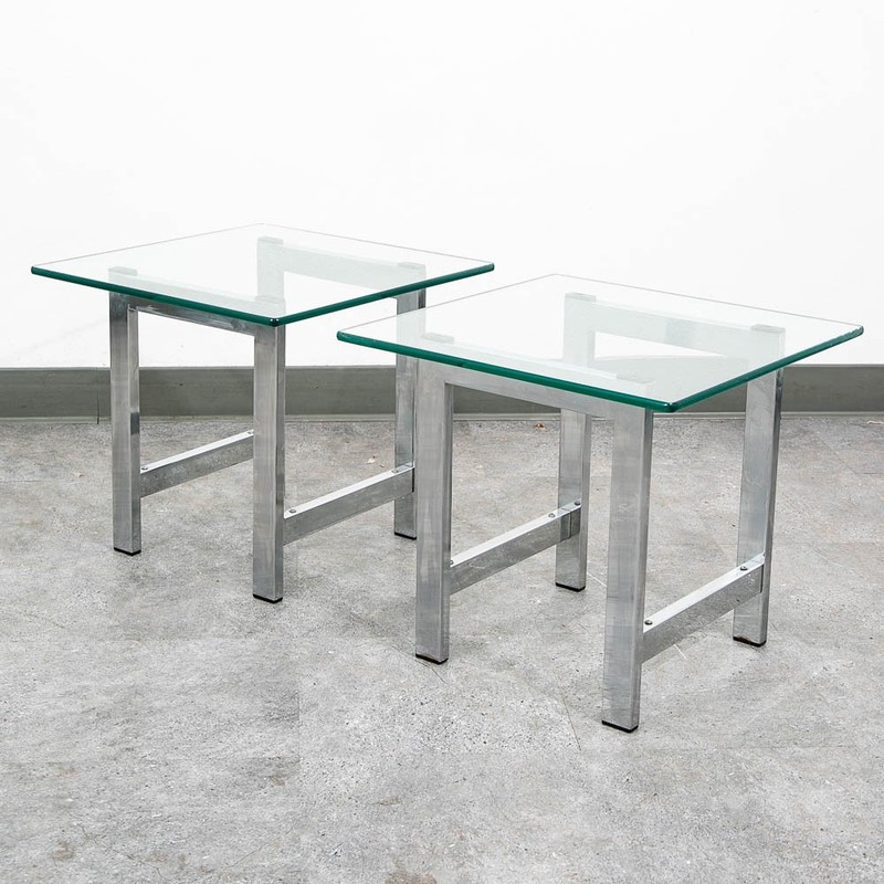 Mid Century Modern End Tables Chrome Glass Square Side Tables Vintage Pair MCM gallery