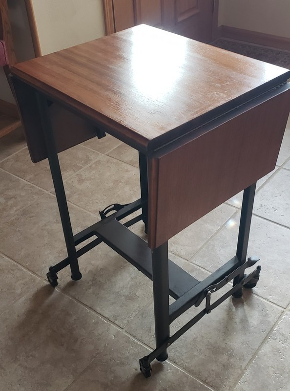 VTG MCM Hi-Lo Typewriter Stand Metalstand Industrial Rolling Table Metal & Wood gallery
