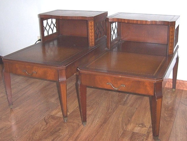 3- pc SET Mid Century Wood Inlaid Leather COFFEE TABLE + END TABLES pickup L.A. gallery