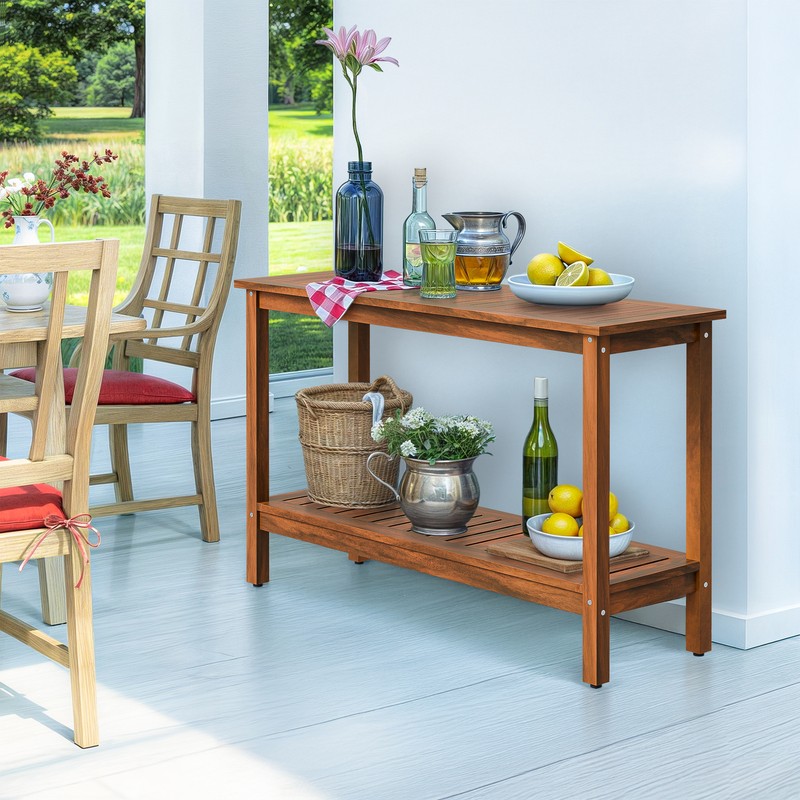 48" Wooden 2-Shelf Console Table Multiuse Buffet Storage w/Foot Sliders Natural gallery