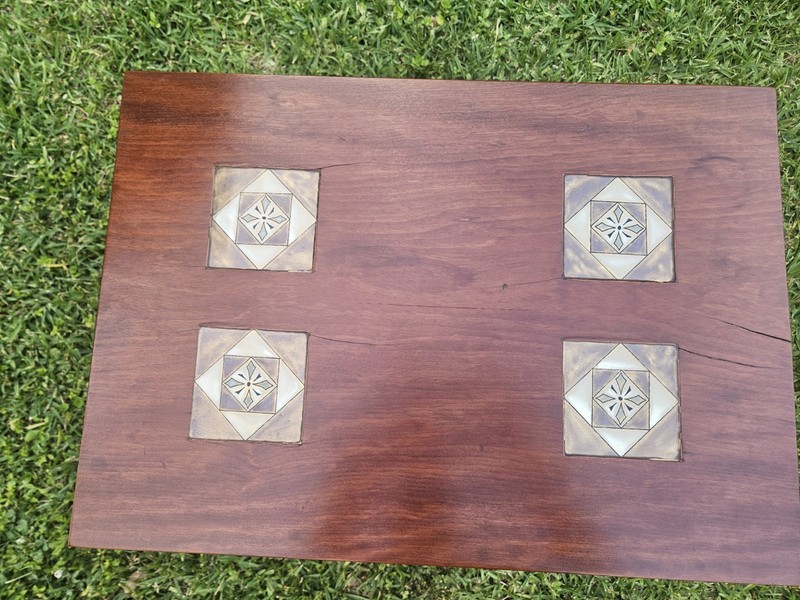 Antique Mission Style Tile Inlayed Walnut End Table 19th Century gallery