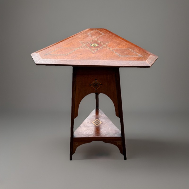 Unique Antique Arts & Crafts Tilt-Top Anglo-Moorish Inlay Cricket Table, 1890 gallery