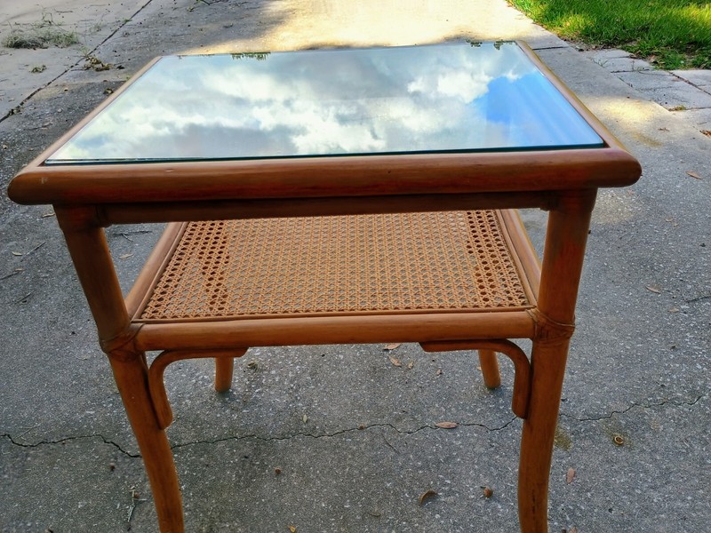 Vintage Bamboo Rattan Coffee /End Table with Glass Top gallery