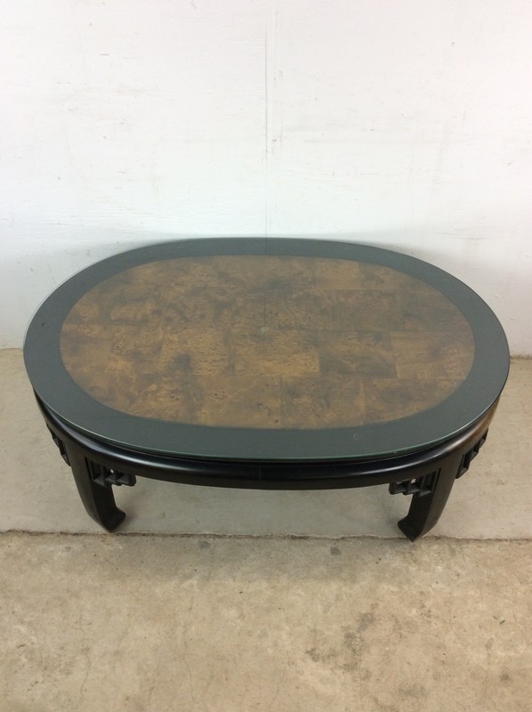 Mid Century Ming Style Coffee Table with Black Lacquer & Burlwood Top gallery