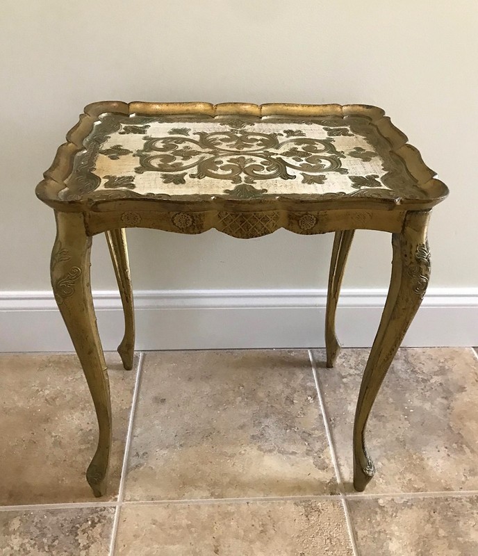 Vintage Italian Florentine Accent Table Gold Gilt Tones & Off White, Ornate gallery