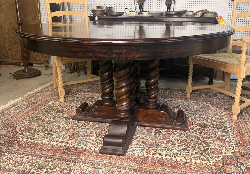 Antique French Style 60" Round Solid Hardwood Barley Twist Dining & Entry Table gallery