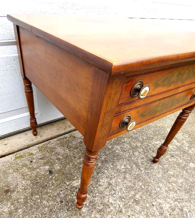 RARE VINTAGE HARD MAPLE SIGNED HITCHCOCK 2 DRAWER END OR LAMP TABLE, MINTY... gallery