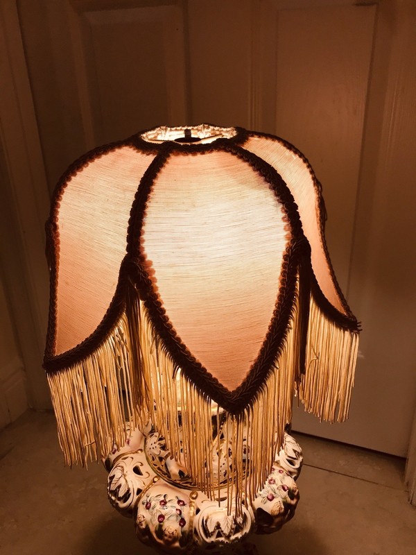 Antique Victorian French Style Lamp Shade 6 Leaf ￼Fringe Pink 11” x 7.” ￼￼ gallery
