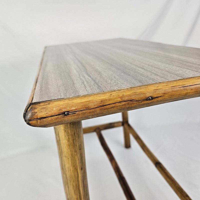 Vintage MCM Rattan End Table With Laminate Top Calif-Asian Boho Chic W/Shelf gallery