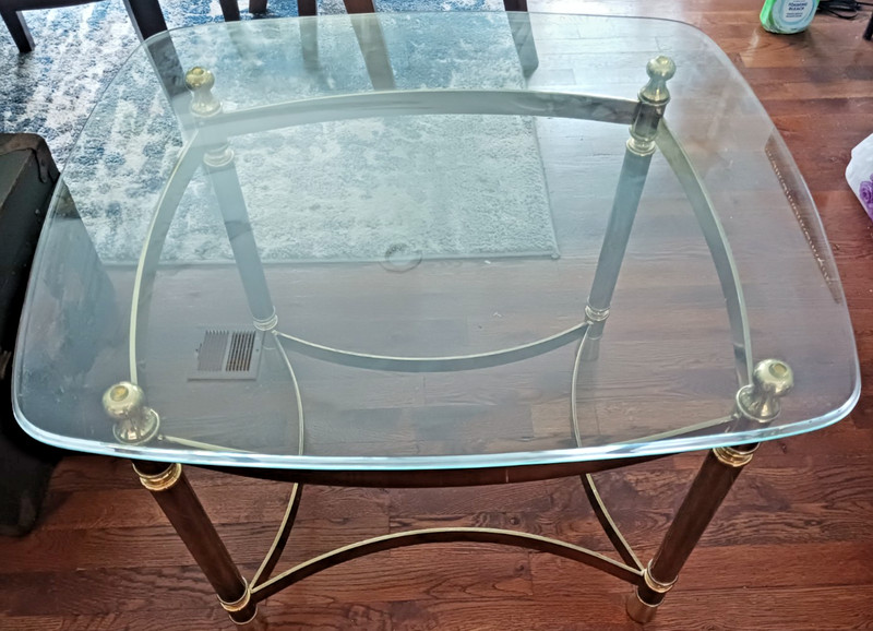 Vtg MCM Glass Top End Table Tomaso Style Brass Metal Mid Century Side Nightstand