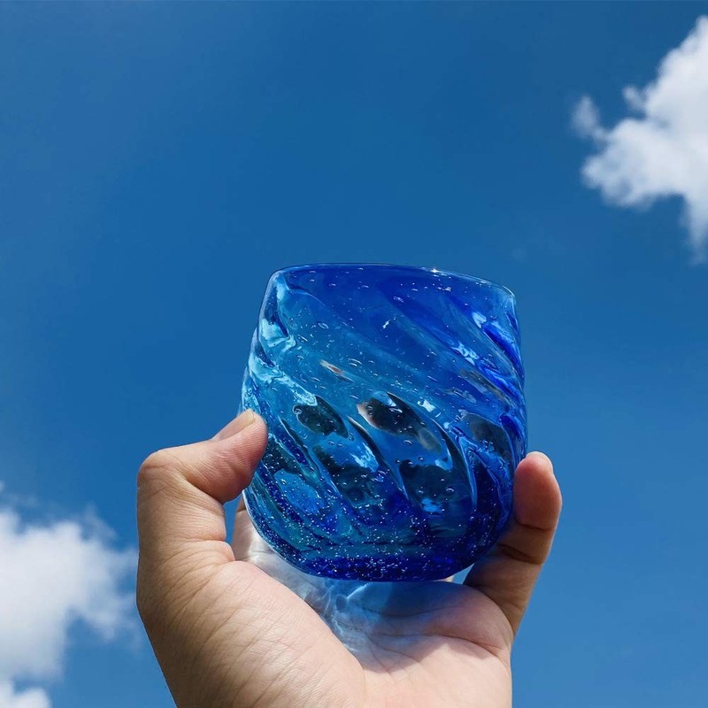 Ryukyu Glass Rocks Glass Okinawa Souvenir Churaumi Barrel Glass Light Blue Blue gallery