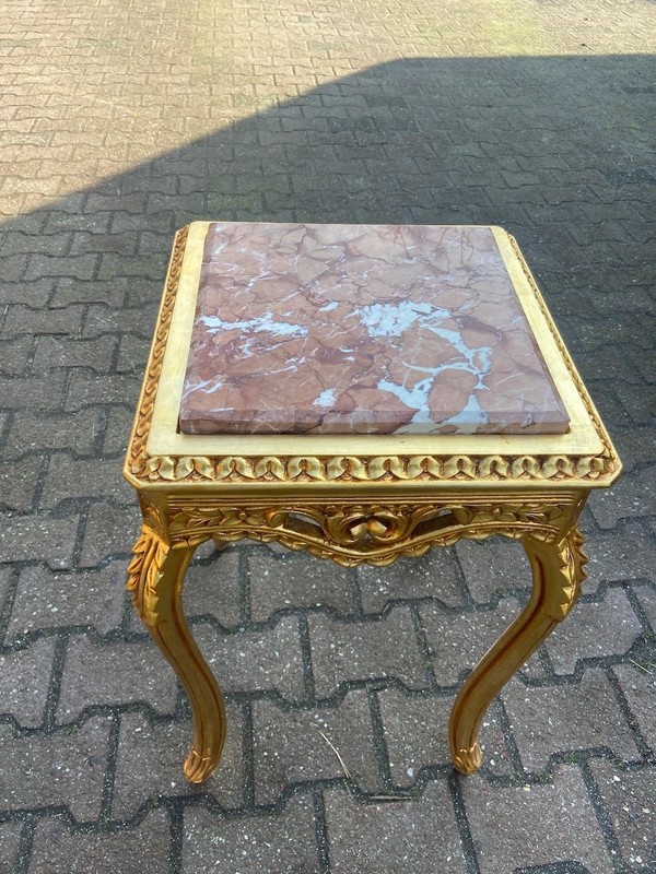 Tables French Louis XVI Gold Beech Pink Marble Side Pair Vintage 1990s gallery