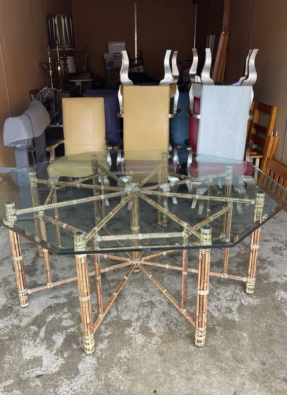 John & Elinor McGuire Large Octagonal Rattan Dining Table – 72” McGuire