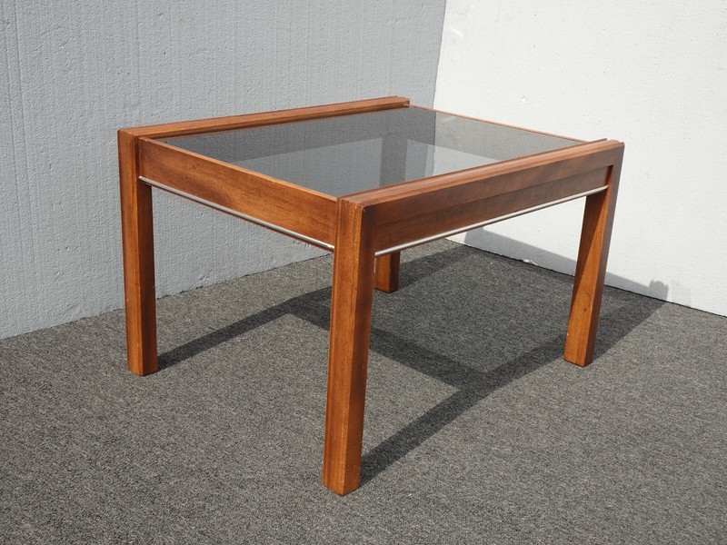 Vintage Mid Century Modern Brown End Table with Smokey Glass