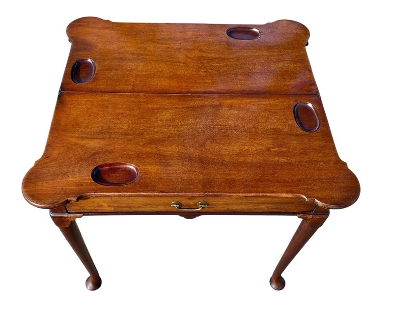 Antique English George III Mahogany Card Table / Console Table With Drawer gallery