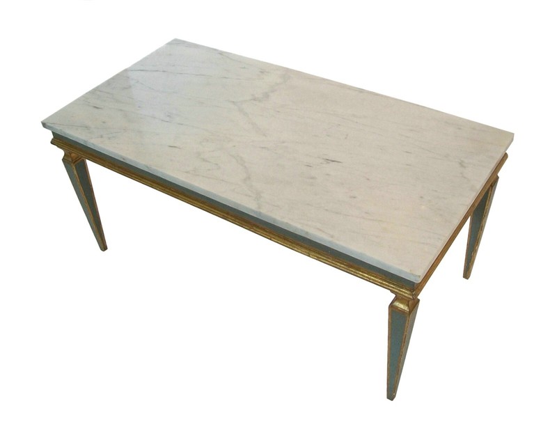 Venetian Gray Painted & Parcel Gilt Coffee Table - Marble Top - Mid 20th Century gallery