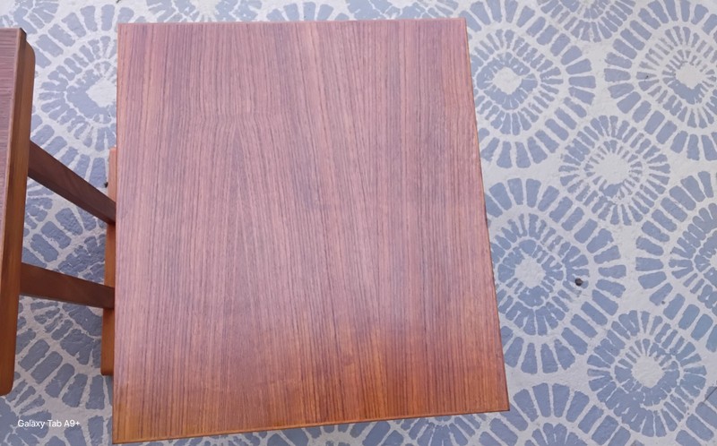 Vintage Nesting Pair Mid Century Modern Solid Teak Wood End Tables 15 x 17 x 16 gallery