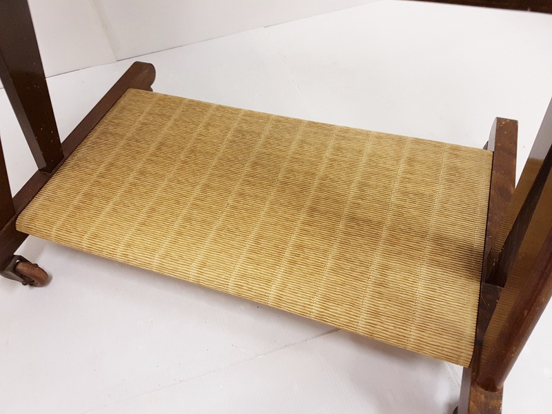 Serving Table TELE Gueridon on Wheels Jullian Oak Metal 1960 Vintage 60s gallery