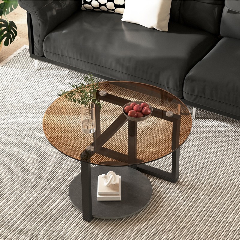 Modern Round Tempered Glass Coffee Tables Cocktail Table Furniture Home Decor gallery