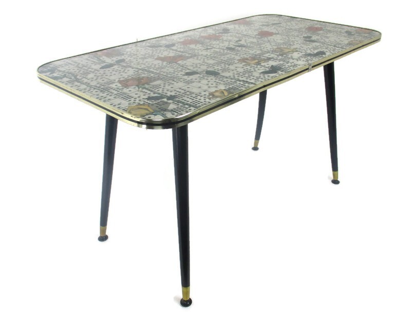 Vintage Coffee Table Side Occasional Table Modernist Retro Rose Pattern Domino