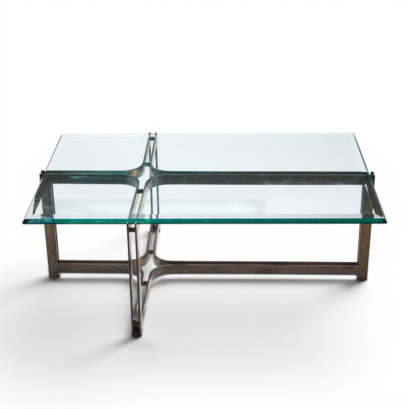 Tom Lopinski for Dunbar Mid Century Bronze, Rosewood and Glass Coffee Table gallery